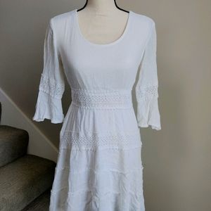 White Boho Lace and Ruffle Dress